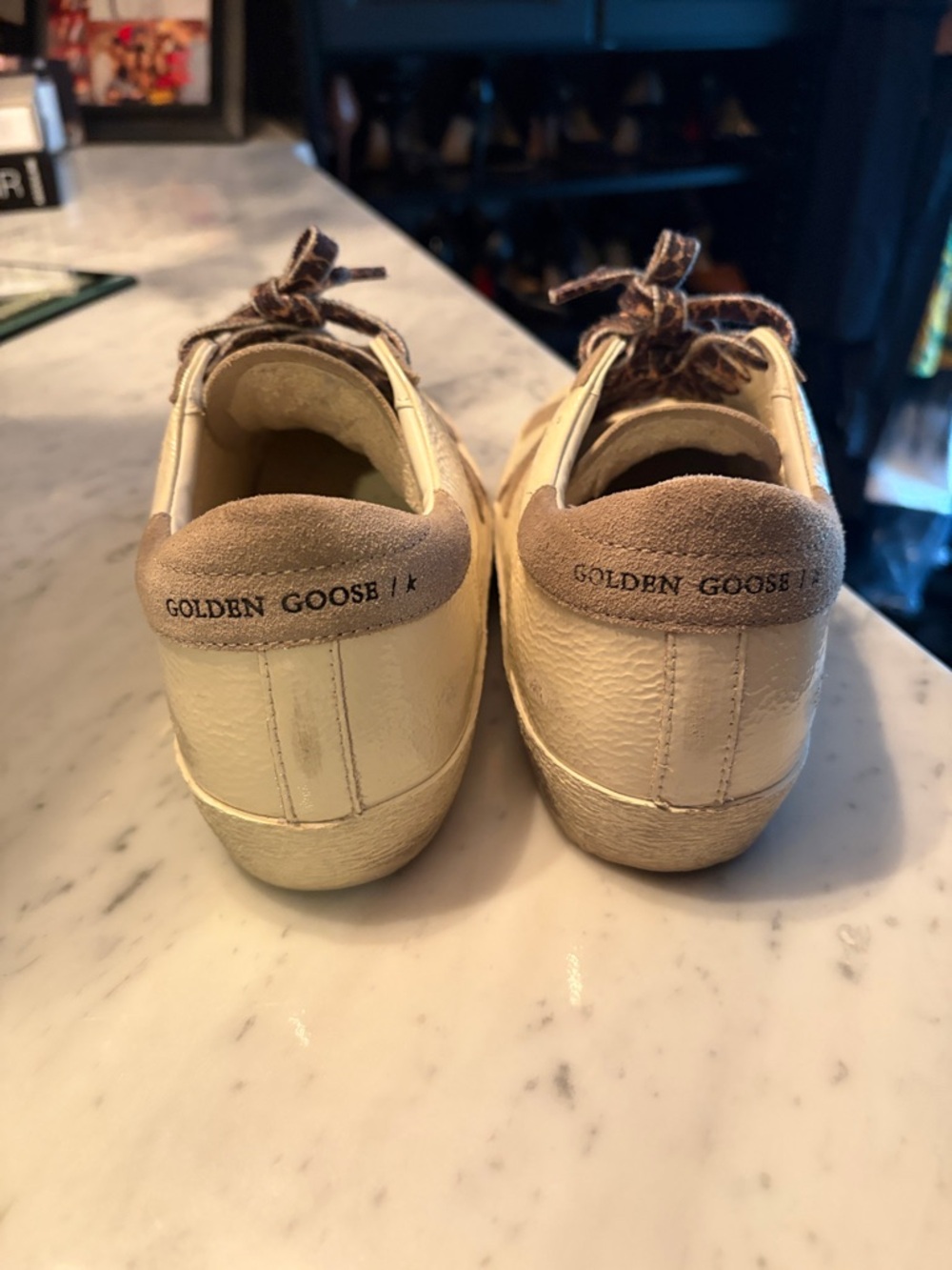 Golden Goose White Sneakers with Taupe Suede and Leopard Laces - Picture 5 of 5